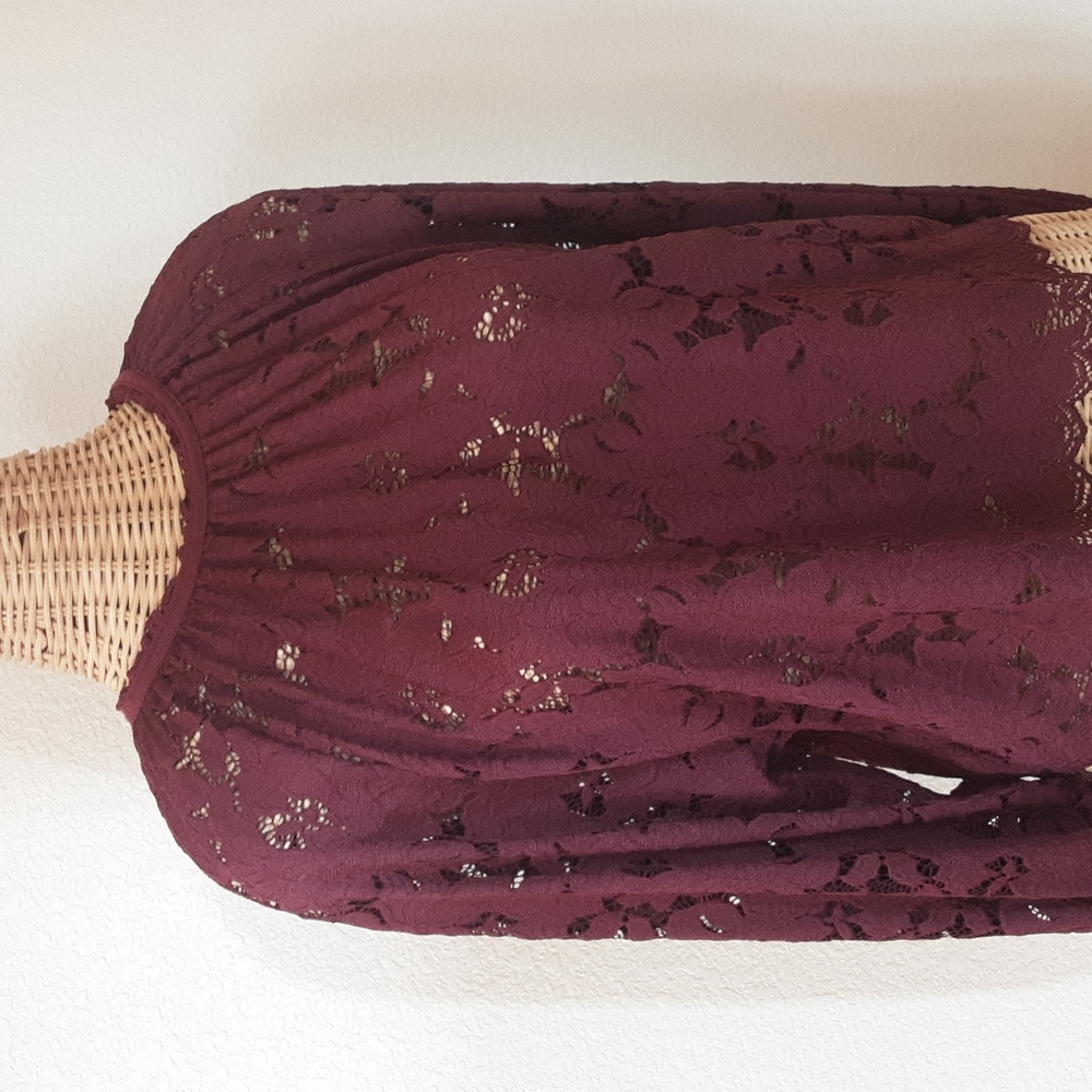 Free People Burgundy Lace Crop/Swing Top
